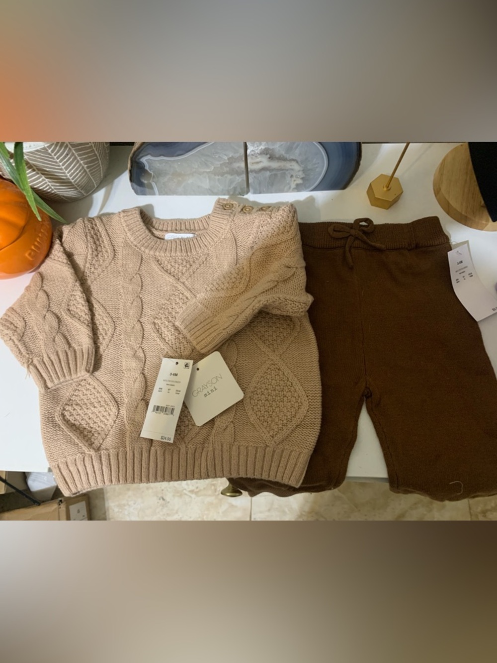 Greyson Beige Cable Knit Sweater with Brown Knit Pants
